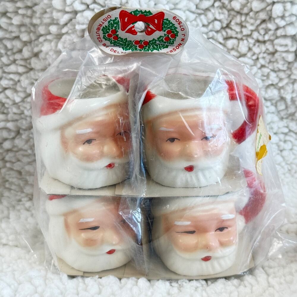 Vintage Santa Mugs Set of 4 in Original Packaging Delta Novelty Retro Christmas